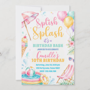 Invitation Fille de fêtes d'été Splish Splash Anniversaire