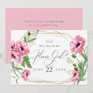 Invitation Fille de fleurs Coquelicots aquarelle rose