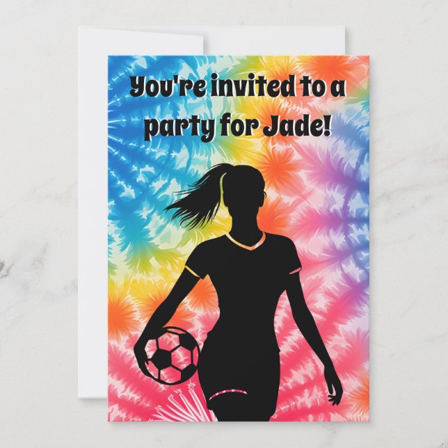 Invitation Fille de football Personnalisé Cravate-Dye Rainbow (Devant)