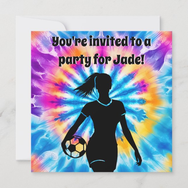 Invitation Fille de football Personnalisé Cravate-Dye Rainbow (Devant)