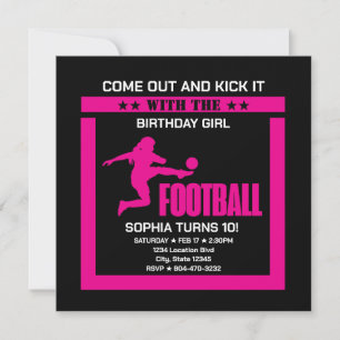 Invitation Fille de footballeuse rose, fille d'anniversaire d