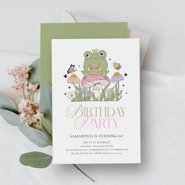 Invitation Fille de grenouille de la forêt lunaire Anniversai (Créateur téléchargé)