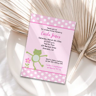 Invitation Fille de grenouille sauteuse rose Baby Shower