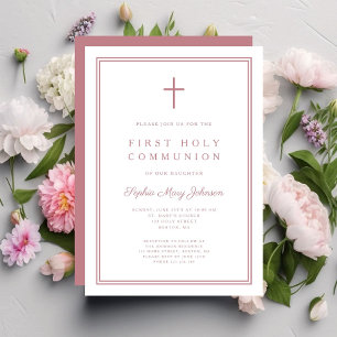Invitation Fille de la Croix Rose Élégante Première Sainte Co