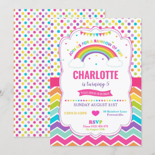 Invitation Fille de la fête d'anniversaire de l'arc-en-ciel c