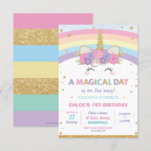 Invitation Fille de la fête d'anniversaire de Rainbow Unicorn