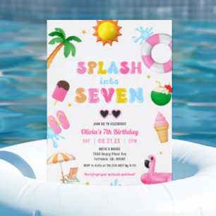 Invitation Fille de la fête de la piscine 7e anniversaire
