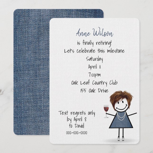Invitation Fille de la fête de retraite avec verre à vin (Devant / Derrière)