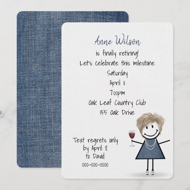 Invitation Fille de la fête de retraite avec verre à vin (Devant / Derrière)