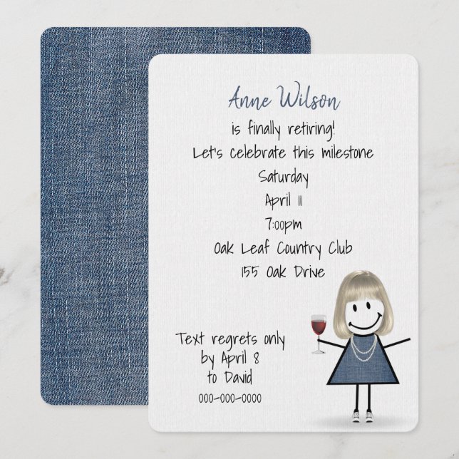 Invitation Fille de la fête de retraite avec verre à vin (Devant / Derrière)