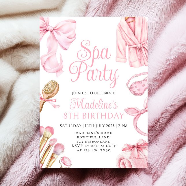 Invitation Fille de la fête Spa rose 8e anniversaire Invitati (Créateur téléchargé)