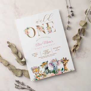 Invitation Fille de la jungle sauvage florale rose pour un sa