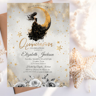 Invitation Fille de la Lune Céleste Fleurs Étoiles Quinceaner