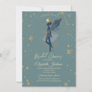 Invitation Fille de la Lune Dorée Étoiles Vert Mariage