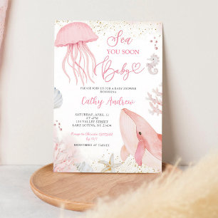 Invitation Fille de la Mer Océan Rose Vous Bientôt Baby Showe