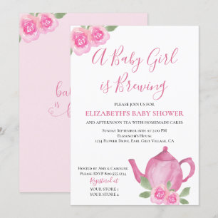 Invitation Fille de la théière rose bébé est en train de bras