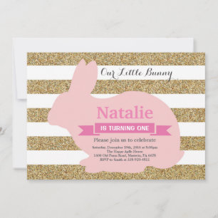 Invitation Fille de l'anniversaire de Bunny Oeuf de Pâques 1e