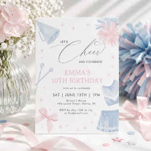 Invitation Fille de l'anniversaire de pom-pom girls rose bleu