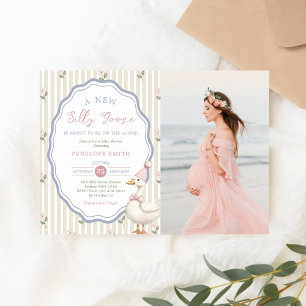Invitation Fille de l'arc rose de l'oie sotte Photo de Baby S