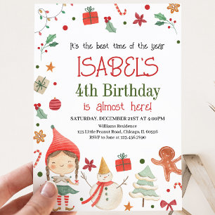 Invitation Fille de l'elfe du Père Noël Anniversaire