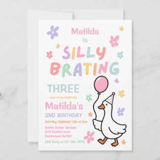 Invitation Fille de l'oie idiote Fête d'anniversaire pastel 3