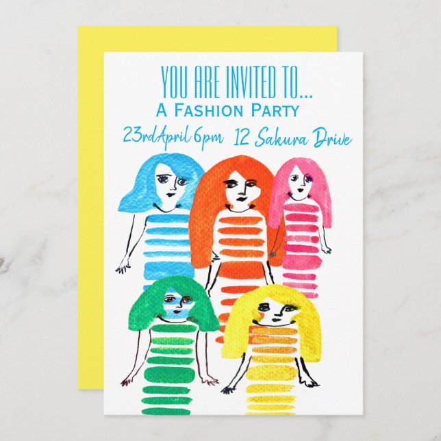 Invitation Fille de mode fête d'anniversaire adolescente (Devant / Derrière)