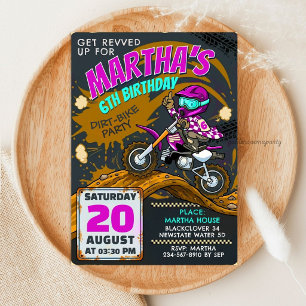 Invitation Fille de moto cross anniversaire - Course boueuse
