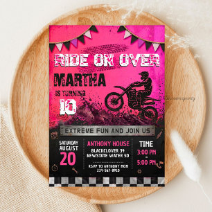 Invitation Fille de moto cross anniversaire - Moto cross grun