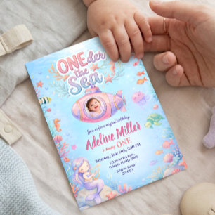 Invitation Fille de ONEder sous la mer Photo d'anniversaire