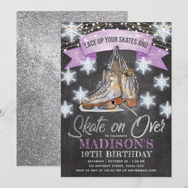 Invitation Fille de patinage sur glace Anniversaire (Devant / Derrière)