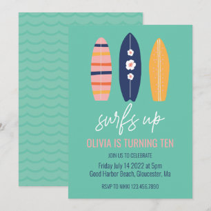 Invitation Fille de planche de surf Surfs Up fête d'anniversa