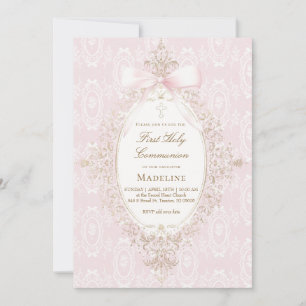 Invitation fille de première communion au ruban rose
