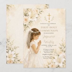 Invitation Fille de première communion florale