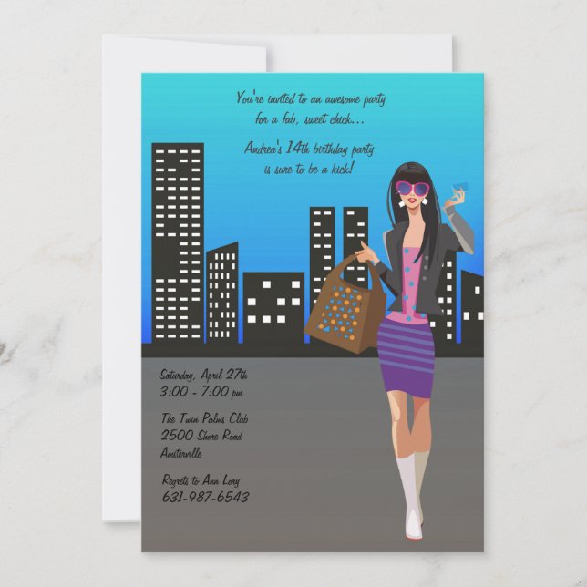 Invitation Fille de Shopping (Devant)