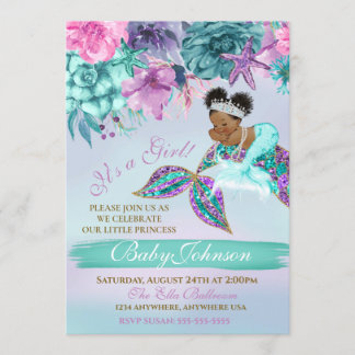 Invitation Fille de sirène ethnique vintage sous la douche de