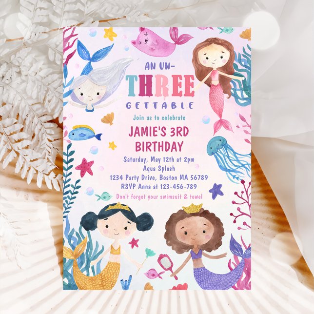 Invitation Fille de sirène sous la mer 3ème fête d'anniversai (Créateur téléchargé)
