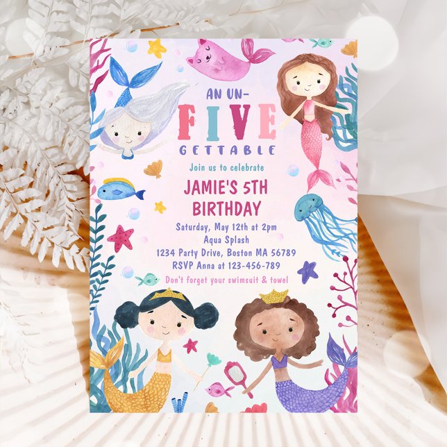 Invitation Fille de sirène sous la mer 5e fête d'anniversaire (Créateur téléchargé)