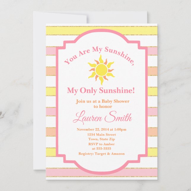 Invitation Fille de Sun d'invitation de baby shower de soleil (Devant)