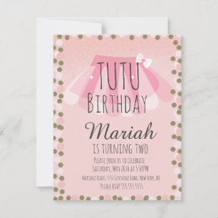 Invitation Fille de Tutu Anniversaire Rose Faux Paillettes Po