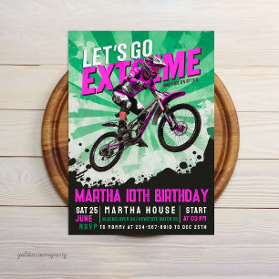 Invitation Fille de vélo BMX extrême pour anniversaire - Moto