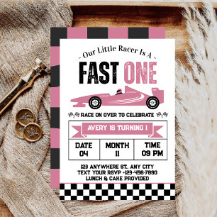 Invitation Fille de voiture de course Fast One Fête d'anniver