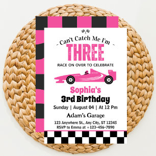 Invitation Fille de voiture de course rose "Ne peut pas m'att