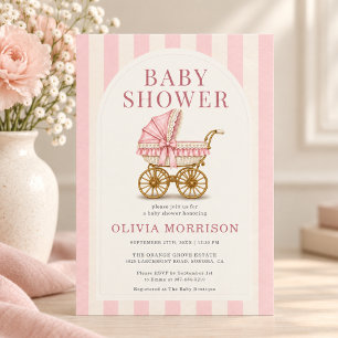 Invitation Fille de voiture d'enfant à ruban rose Baby Shower