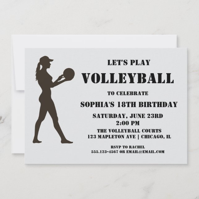 Invitation Fille de volley-ball Anniversaire, Joueur de volle (Devant)