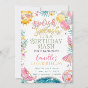 Invitation Fille d'éclaboussure Splash d'été Anniversaire
