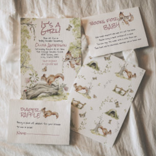 Invitation Fille des Bois Écureuils Forêt Mignon Baby Shower