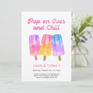 Invitation Fille d'été colorée Popsicle 3e anniversaire