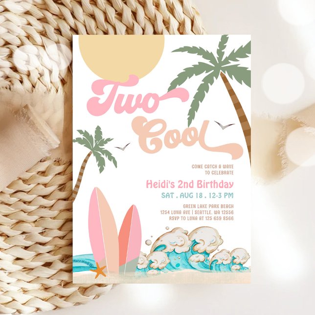 Invitation Fille DEUX Cool Surf 2e anniversaire Beach Party (Créateur téléchargé)
