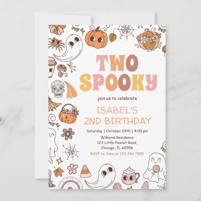 Invitation Fille Deux Éffrayant Retro Halloween Anniversaire (Devant)