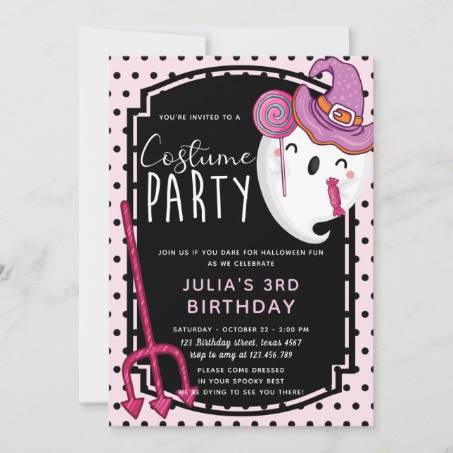 Invitation Fille d'Halloween fête costumée d'anniversaire (Devant)